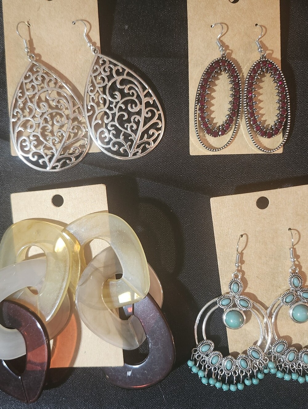 Paparazzi Silver Filigree Teardrop and Turquoise Chandelier Earrings Set